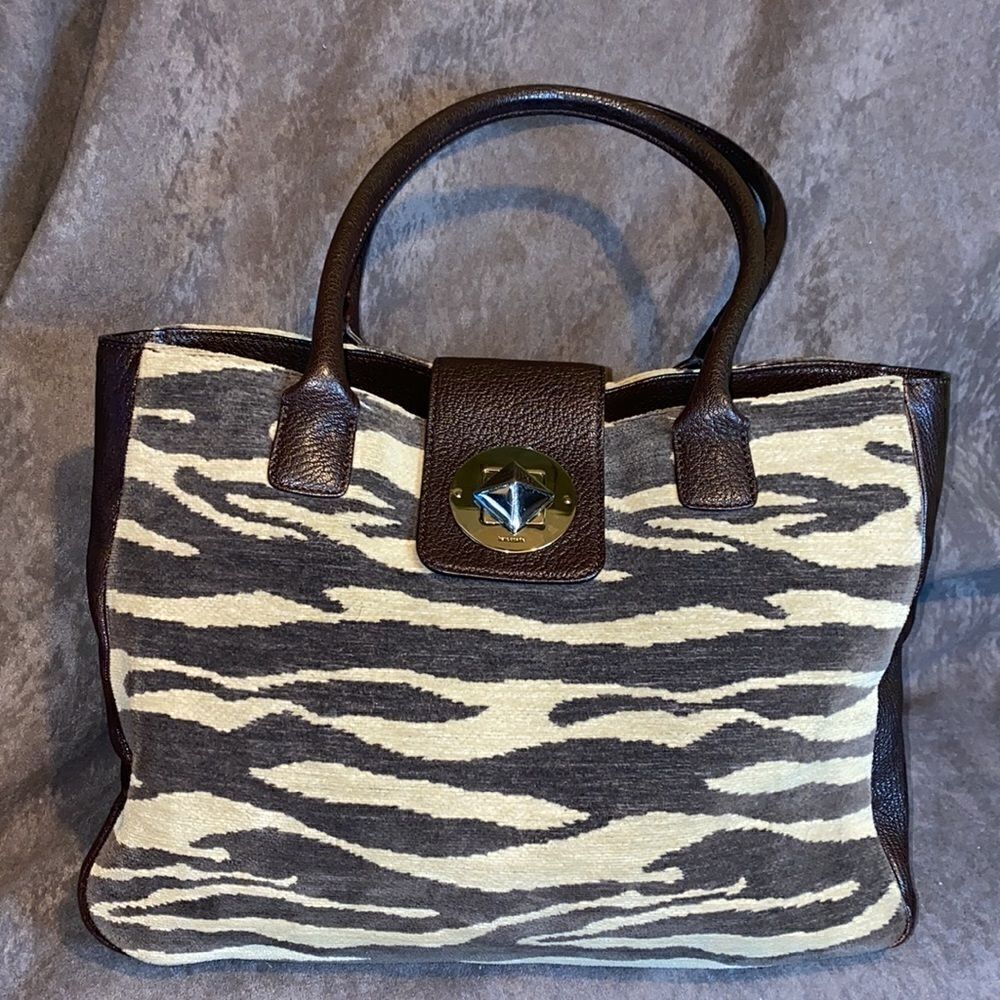 KATE SPADE ZEBRA PRINT BROWN & TAN LEATHER/ FABRIC PURSE